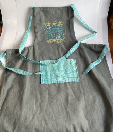 Youth Baking Apron &quot; Bakers Gonna Bake&quot; Blue Gray 28&quot; Long - $5.69