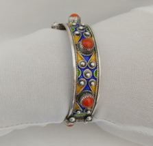 Kabyle Bracelet Silver Berber Enamel Coral Moroccan Cuff Vintage Tribal ... - €121,27 EUR