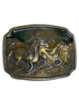 VINTAGE Wild Horses Solid Brass Belt Buckle Enamel U.S.A. Western Rustic... - $12.59