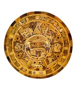 Aztec Mayan Calendar Mexico Hand Carved Inlay Vintage Wooden Wood Art Me... - $58.82 CAD