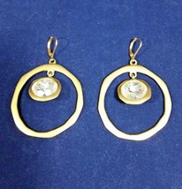 Kenneth Jay Lane Large Gold Tone Vintage Hoop Earrings Faceted Crystal D... - $209.99
