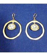 Kenneth Jay Lane Large Gold Tone Vintage Hoop Earrings Faceted Crystal D... - £165.18 GBP