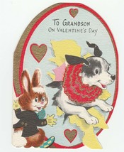 Vintage Valentine Card Jack Russell Terrier Dog Jumps Through Hoop Bunny... - £6.95 GBP