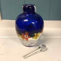 Sommerso Cobalt Blue Hand Blown Studio Art Glass Perfume Bottle Vase Pap... - $76.68 CAD