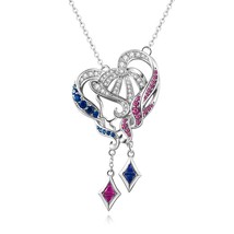 Heart Necklace With Sapphire And Ruby Inlaid in Heart Shape Engagement Pendent - £122.47 GBP