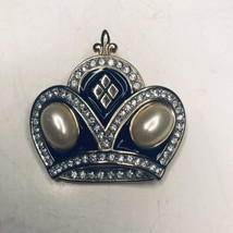 Vintage TAT Crown Brooch Enamel Rhinestone and Faux Pearl - £16.86 GBP