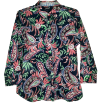 Chaps Womens Size Large Blouse Button Front 3/4 Sleeve Multicolor Paisley - £15.68 GBP