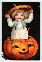 Halloween Postcard Ellen Clapsaddle Child Inside JOL Pumpkin Wolf 501 Antique - £110.66 GBP