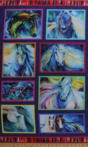 24&quot; X 44&quot; Panel Painted Horses Wild Horses Magical Cotton Fabric Panel D775.69 - £7.07 GBP