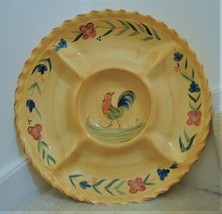 Serving Platter Handpainted Chicken Motif 5 Compartment Slotted Dish Vtg 80s NEW - £88.25 GBP