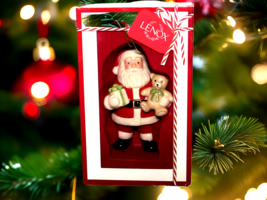 Lenox Good Tidings Santa Porcelain Ornament Holding Teddy Bear And Gift - $24.70