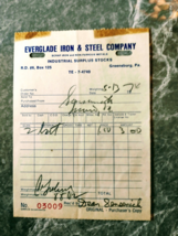 VTG Ephemera EVERGLADE IRON &amp; STEEL GREENSBURG PA 5-13-76 receipt - £7.08 GBP