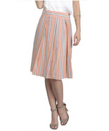 Cotton Striped &amp; Pleated Flared Full Skirt Pink and White Size Small - H... - £12.78 GBP