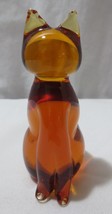 Vintage Glass 3 1/2” Cat Honey Amber  Kitty  Figurine Hand Made - £11.99 GBP