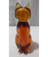Vintage Glass 3 1/2” Cat Honey Amber  Kitty  Figurine Hand Made - £11.88 GBP