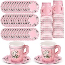 200 Pcs Floral Paper Tea Cups And Saucers 7 Oz Disposable Tea Party Decorations  - £35.92 GBP