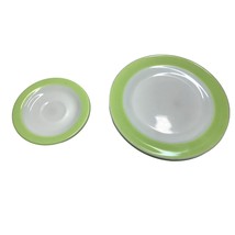 Pyrex Set of 4 Glass Dinner plates Saucer White Lime Green - $29.69
