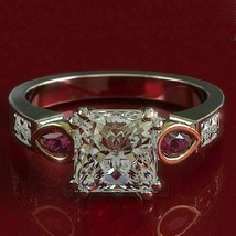 3.20Ct Simulated Princess Diamond 14k White Gold Plated Silver  Engagement Ring - £74.75 GBP