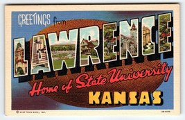 Greetings From Lawrence Kansas State University Large Big Letter Postcard Linen - £13.56 GBP