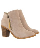 Buffy-20 Women&#39;s Stacked Heel Side Zipper Nubuck Ankle Boots Booties - $36.45