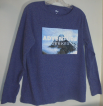 Dip Womens Medium Long Sleeved Shirt &quot;Adventure Seeker&quot; Blue Graphic Tee - $6.66