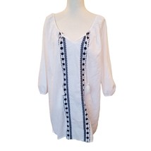 J. Crew Tunic Top Blouse Coverup Size S Women&#39;s White Blue Embroidered Tassels - £24.00 GBP