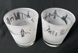 Rare Libbey Frosted Cocktail Glasses San Fransisco Skyline Cocktail Glasses Pair - £20.02 GBP