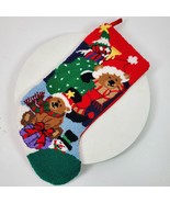 Vintage 1980s Christmas Stocking Stitched Bears 17 Inch - $8.60