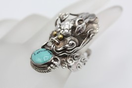 Vintage 925 Sterling Silver Natural Turquoise Dragon Head Ring Size 6 - £91.42 GBP