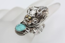Vintage 925 Sterling Silver Natural Turquoise Dragon Head Ring Size 6 - $159.01 CAD