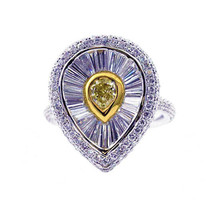 Real 3.81ct Natural Fancy Yellow Diamonds Engagement Ring 18K Solid Gold Pear - £9,164.32 GBP