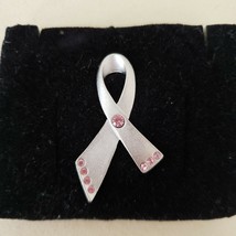 AVON Breast Cancer Awareness Ribbon Pin Silver Tone Pink Rhinestones NEW - £9.61 GBP