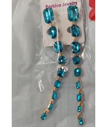 Long Blue Square Crystal Earrings - £9.15 GBP