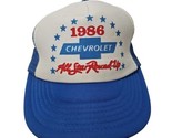 Chevrolet Snapback Trucker Hat Cap Advertising White Red Blue Vtg 1980s - $34.60