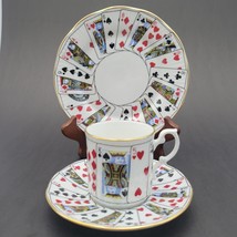 Elizabethan Fine Bone China Cut for Coffee Playing Cards Design Trio Set 3 VTG - £24.15 GBP