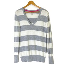 Old Navy Women&#39;s size Medium Pullover V Neck Sweater Stripes Gray White - £17.98 GBP