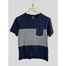J.CREW T-Shirt Knit Goods Slub Cotton Tee Blue White Stripes Pocket Size... - $18.80