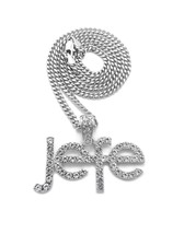 Latin Urban Jefe Script Crystals Pendant Silver-tone Cuban Chain Necklace - £15.62 GBP