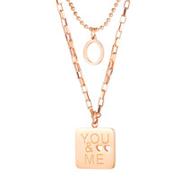Opk Double Layer Twin English Letters Necklace Simple Small Square Brand Titaniu - £10.94 GBP