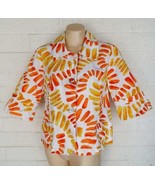 Chico&#39;s 2 L 12 14 Flower Power Seville Orange White Cotton Unlined Jacket - $22.77