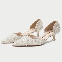 New Crystal Elegant Pointed Toe Women&#39;s Wedding Bridal Shoes Medium Heel Sexy Wo - £43.27 GBP