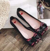 Y peep toe mixed color silk bow flats women candy color jelly shoes double layer bowtie thumb200