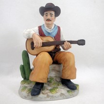 HOMCO Cowboy Playing Guitar Bisque Porcelain Figurine Desert Cactus Western 1472 - £15.41 GBP
