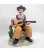 HOMCO Cowboy Playing Guitar Bisque Porcelain Figurine Desert Cactus West... - £15.37 GBP