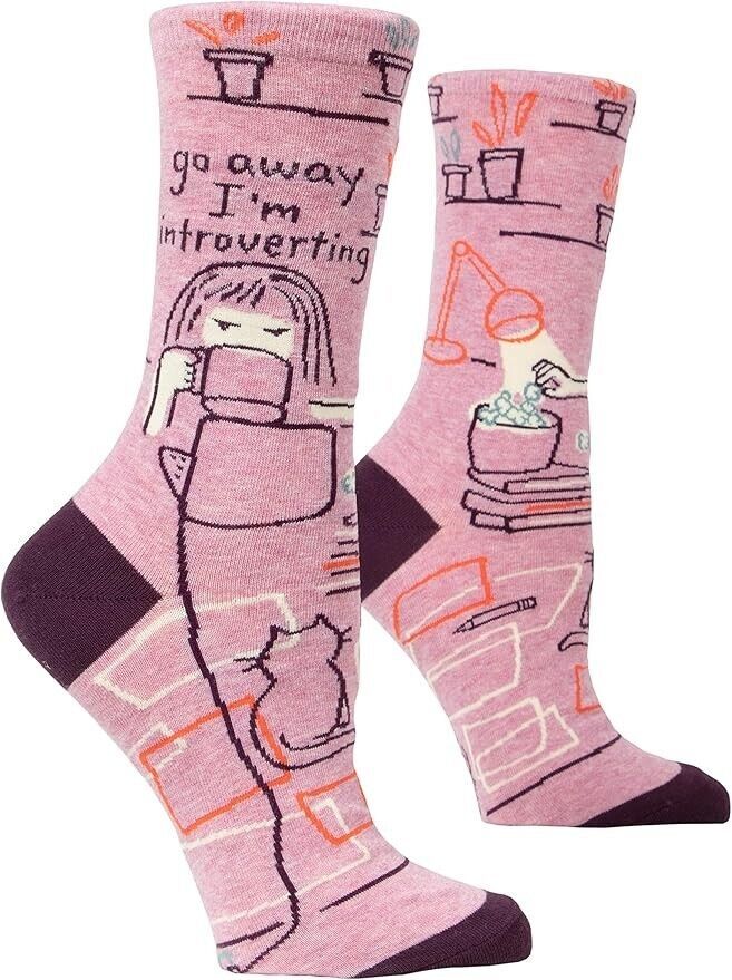 Blue Q Women&#39;s Crew Socks ~ Go Away, I&#39;m Introverting. (fit shoe size 5-10) - $13.85