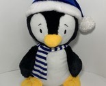 Peek-a-Boo Toys 18&quot; plush penguin black white plush blue winter Santa ha... - $19.79