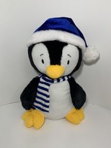 Peek-a-Boo Toys 18&quot; plush penguin black white plush blue winter Santa ha... - $19.79