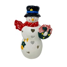 Hallmark Winter Snowman Tea Light Candle Holder Wreath Hearts 7&quot; - £8.72 GBP