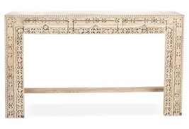 White Carved Coastal Console Table Buffet Carved Wood Anthropologie Lombok White - £925.48 GBP