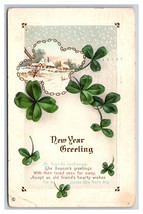 New Year Greeting Four Leaf Clover Winter Landscape Embossed DB Postcard H26 - £2.34 GBP